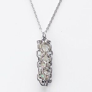 Fairy whimsical crystal  beads in handmade chainmaille silver chain necklace